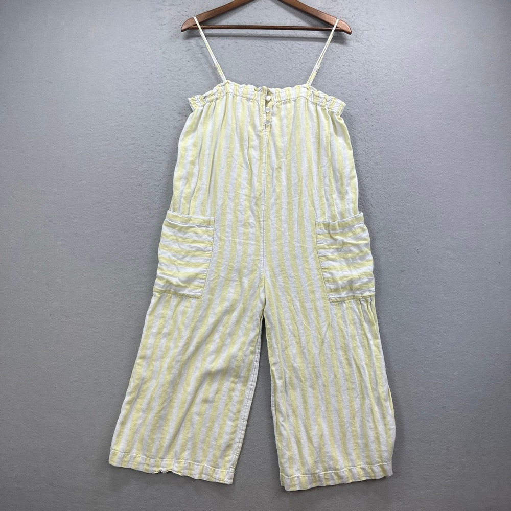Stoney Clover Lane Jumpsuit Womens Small Yellow Striped Linen Wide Baggy Jumper